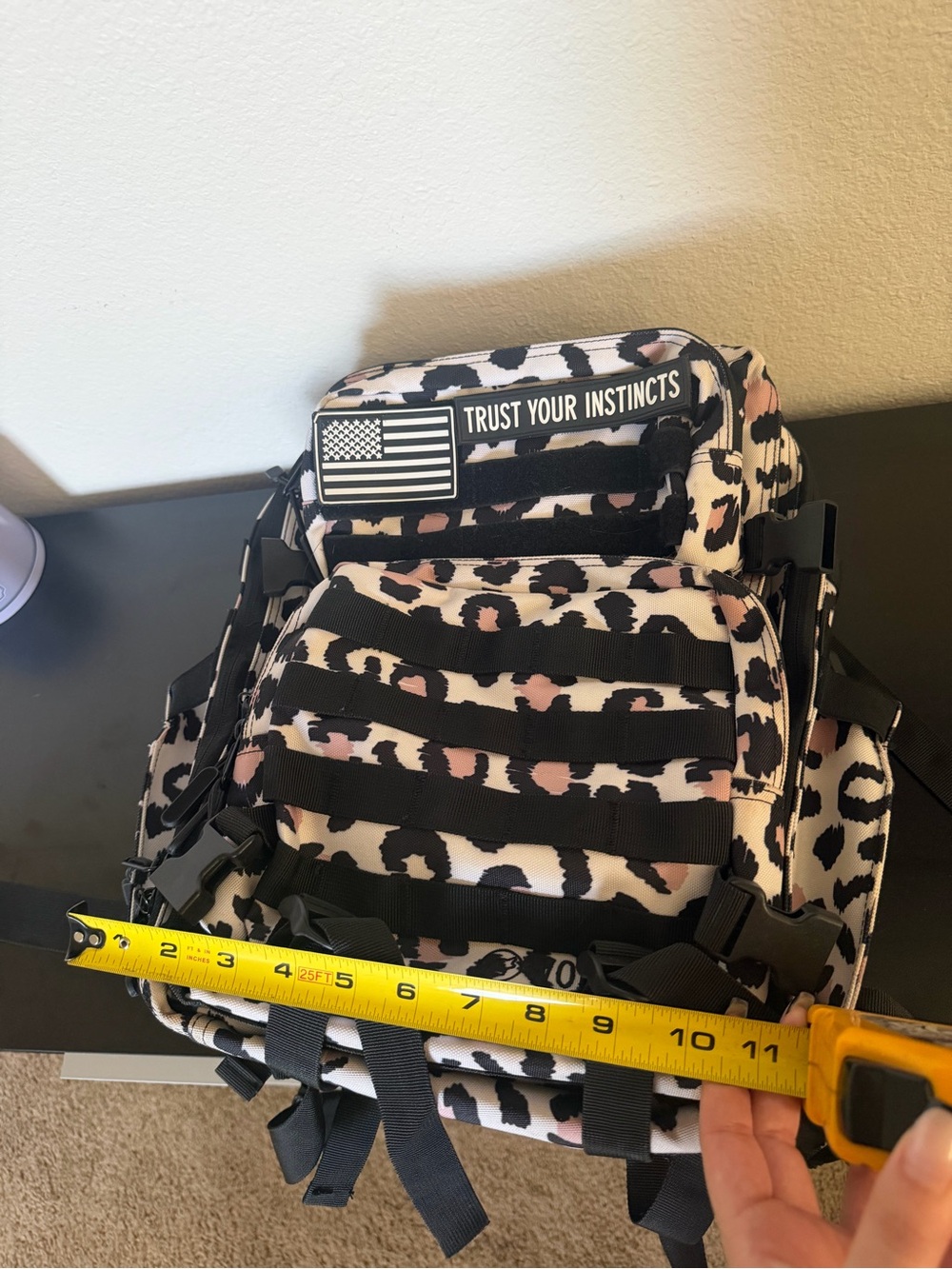WOLFPACK Leopard Print Backpack - Black, White & Pale Pink - Picture 13 of 14